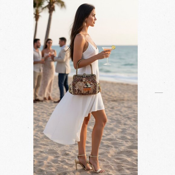 Vintage Beaded Elephant Statement Bag | Detachable Chain | Resort Glam